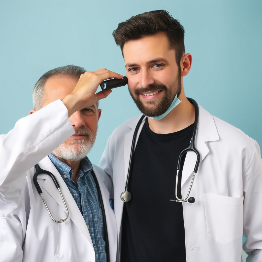 Médico realizando exame preventivo em homem, demonstrando importância do monitoramento da saúde masculina e prevenção